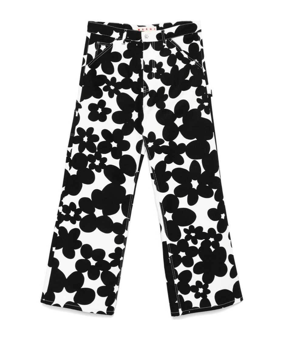 Marni Floral-print Gabardine Trousers In Black