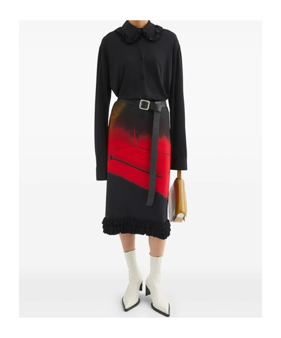 Jil Sander Printed Viscose Skirt With Ruffles In Black