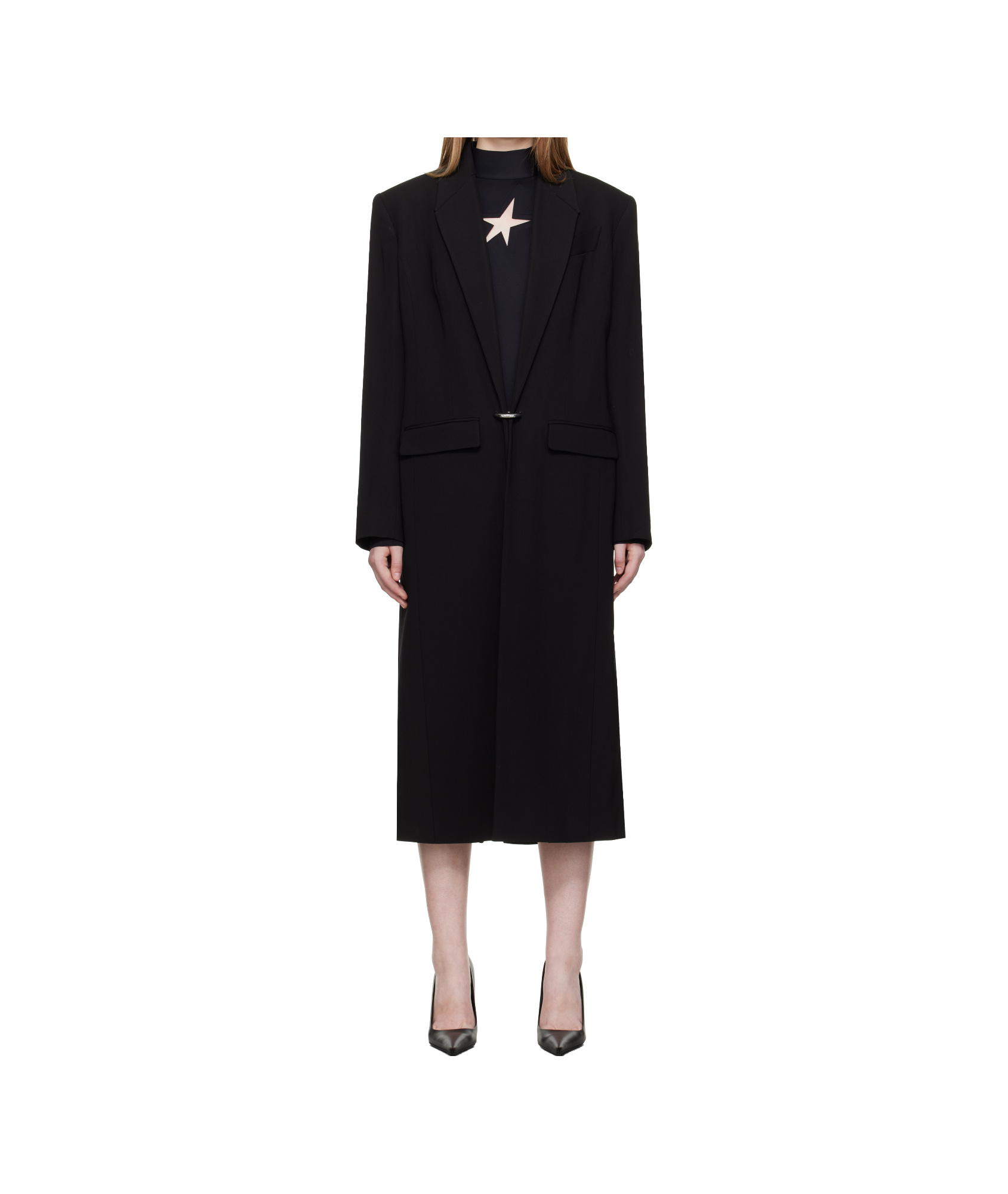 Mugler Single-breasted Ring-fastening Coat In Black