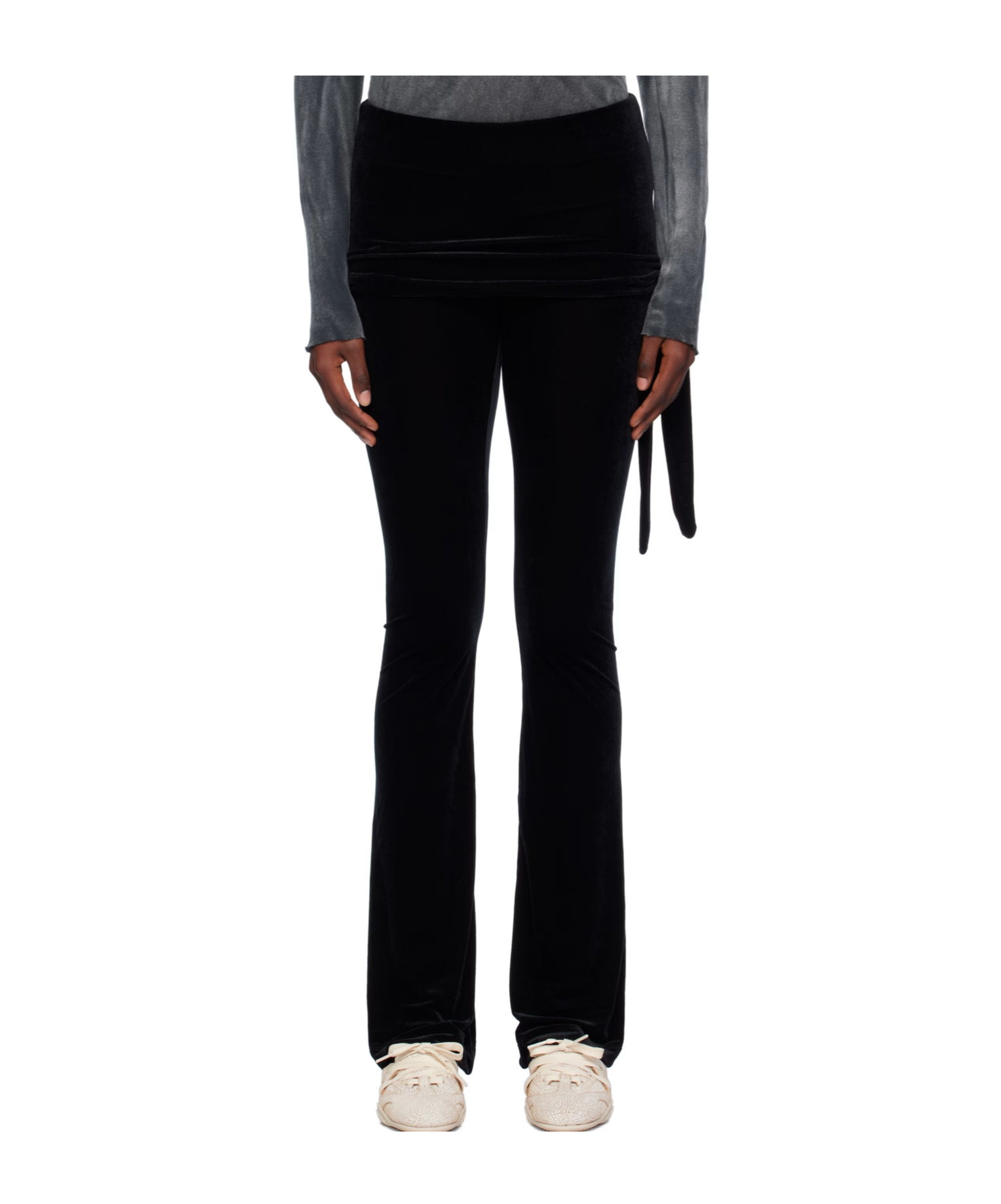 Open Yy Velvet Skirt With Layered Casual Pants In Black