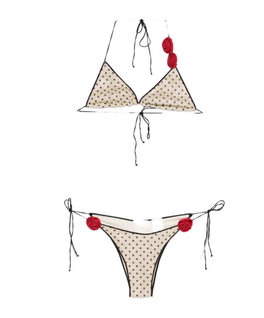 Oseree Polka-dot Floral Bikini In White
