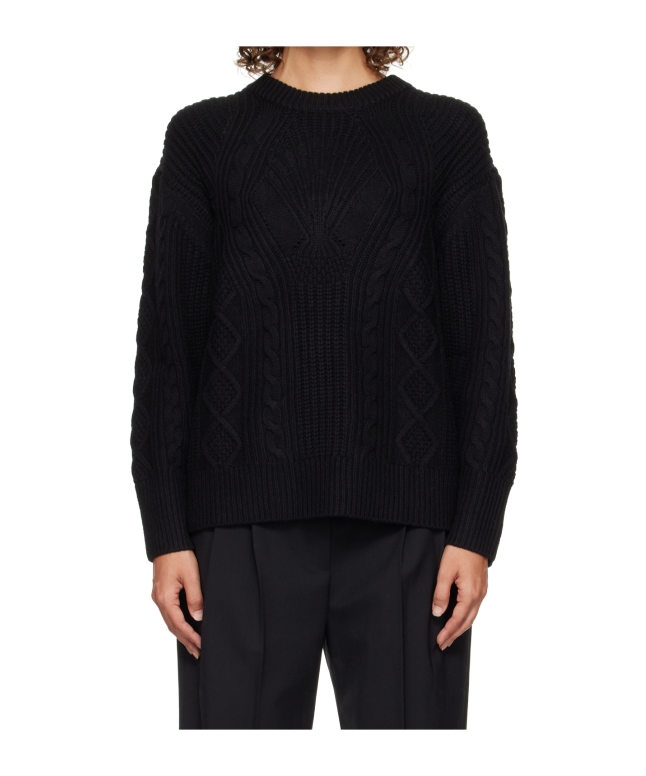Loulou De Saison Silva Cable Knit Sweater In Black