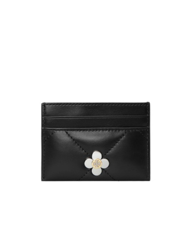 Tory Burch Kira Quilted Clover Card Holder In Black