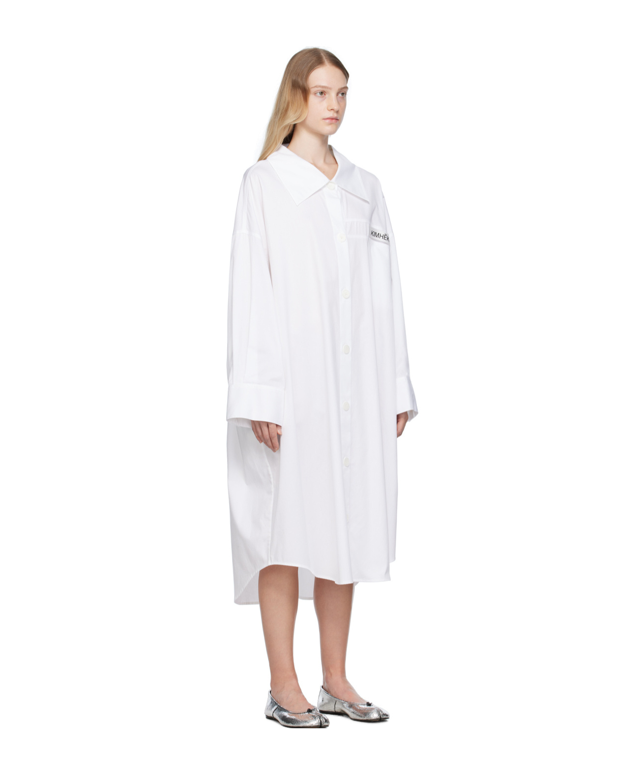 Kimhēkim Logo-patch Cotton Midi Shirtdress In White