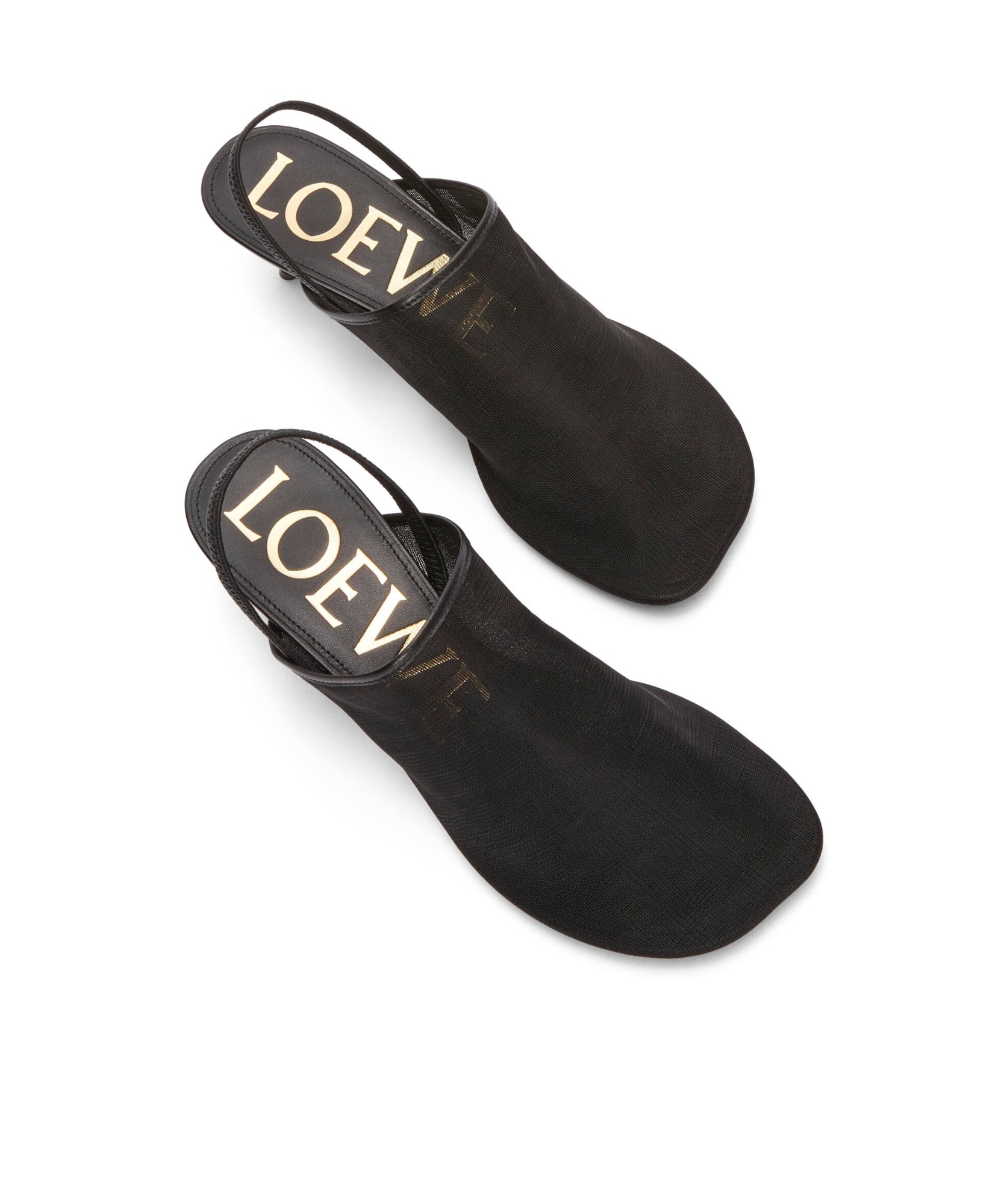 Loewe Petal Mesh Slingback Heel Sandals In Black