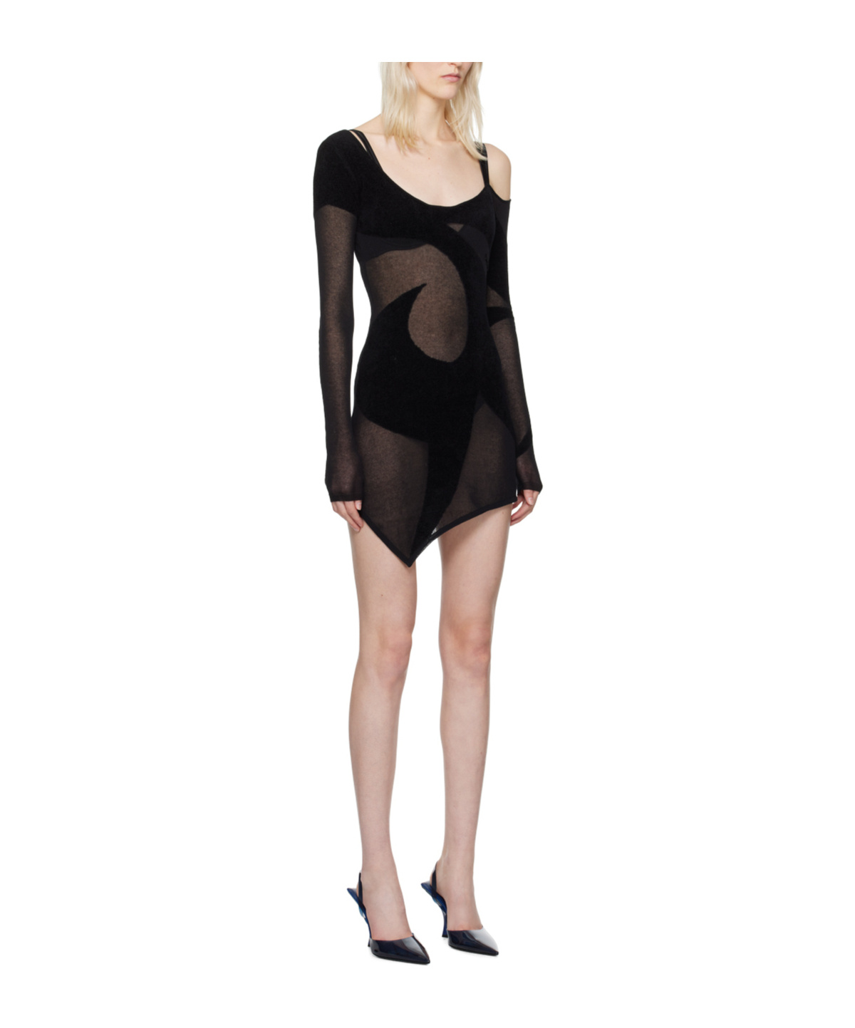 Attico Pattern Long-sleeved Dress In Black