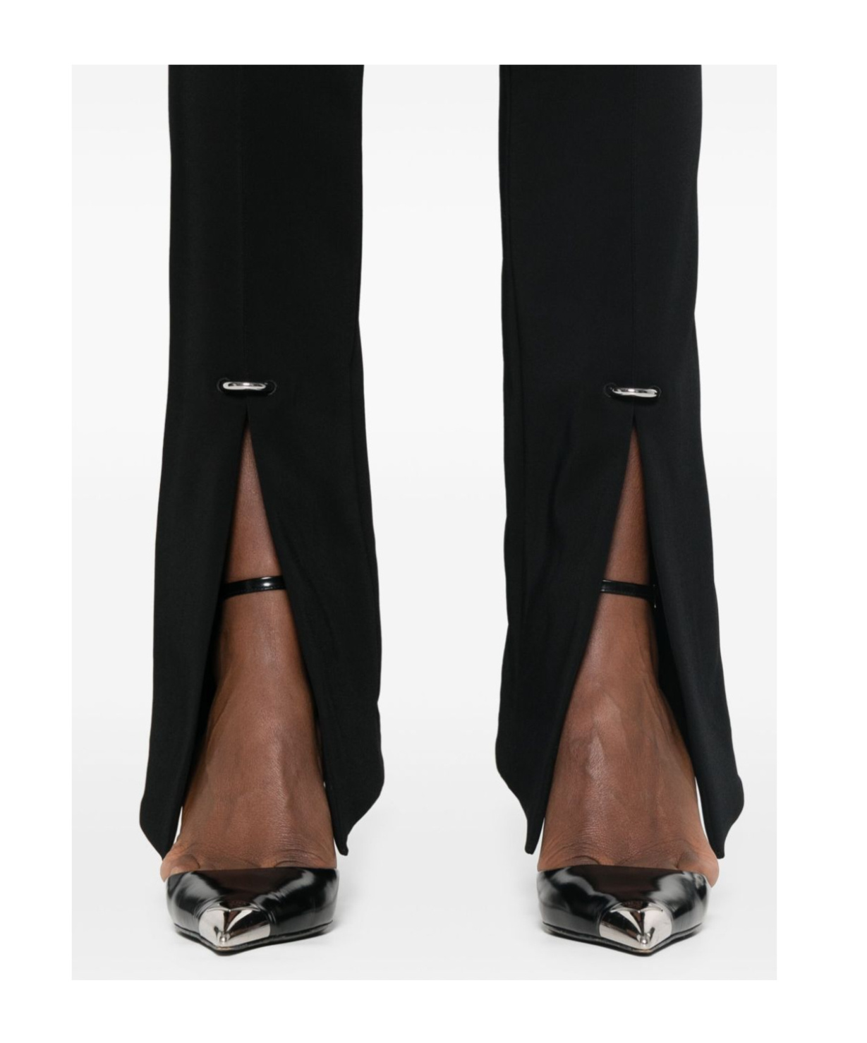 Mugler Piercing Detail High-waisted Trousers With Ankle Slit In Black