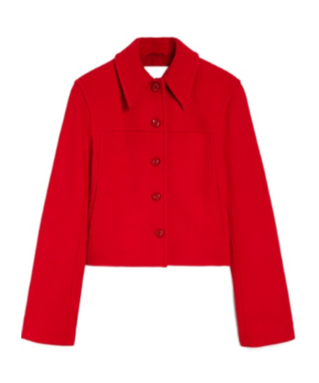 Jil Sander Cropped Boxy Wool Jacket In Red