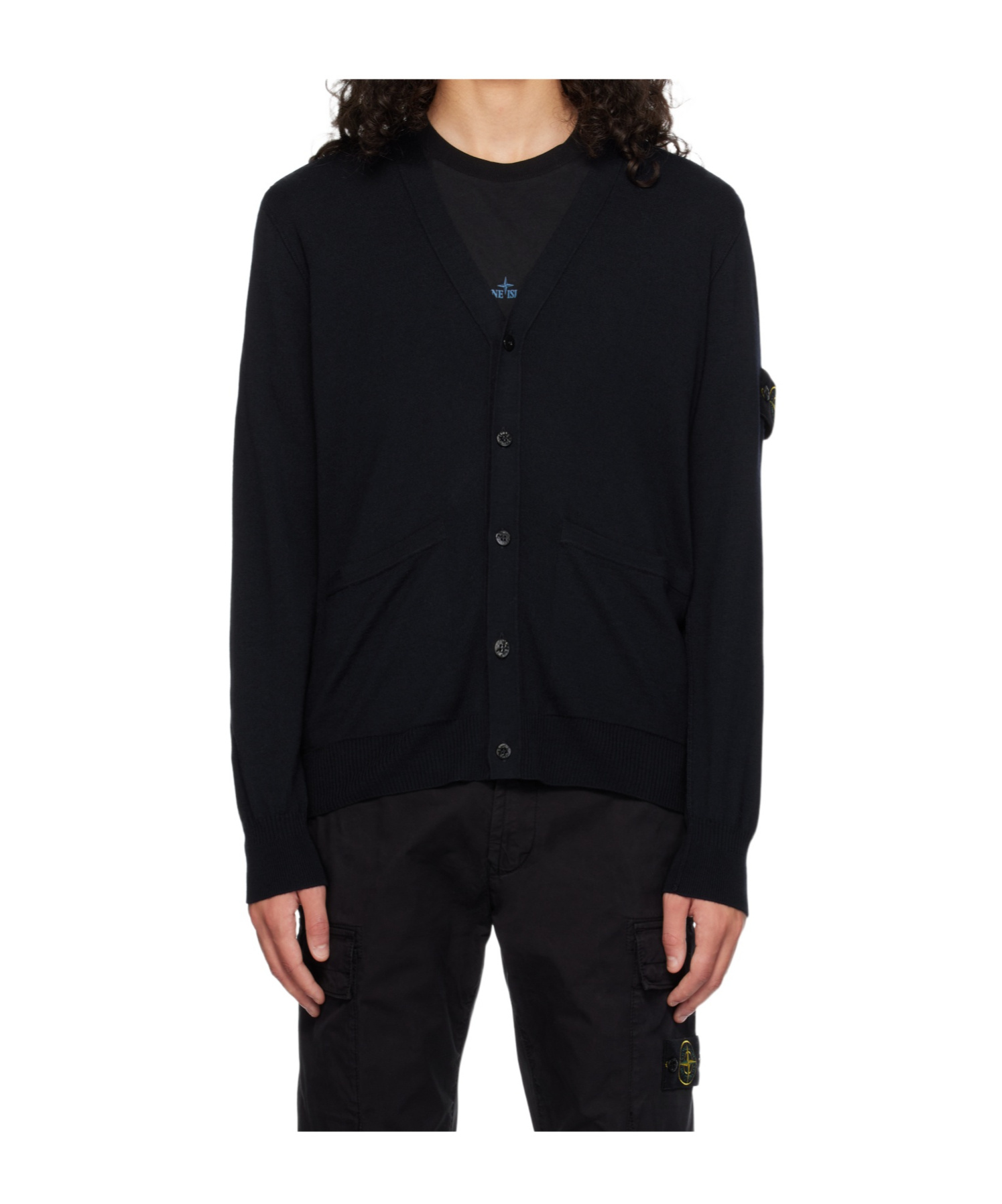 Stone Island Black Patch Cardigan In Black