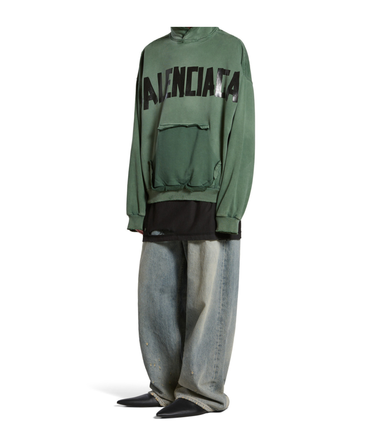 Shop Balenciaga New Tape Type Ripped Pocket Hoodie Large Fit In Dark Green