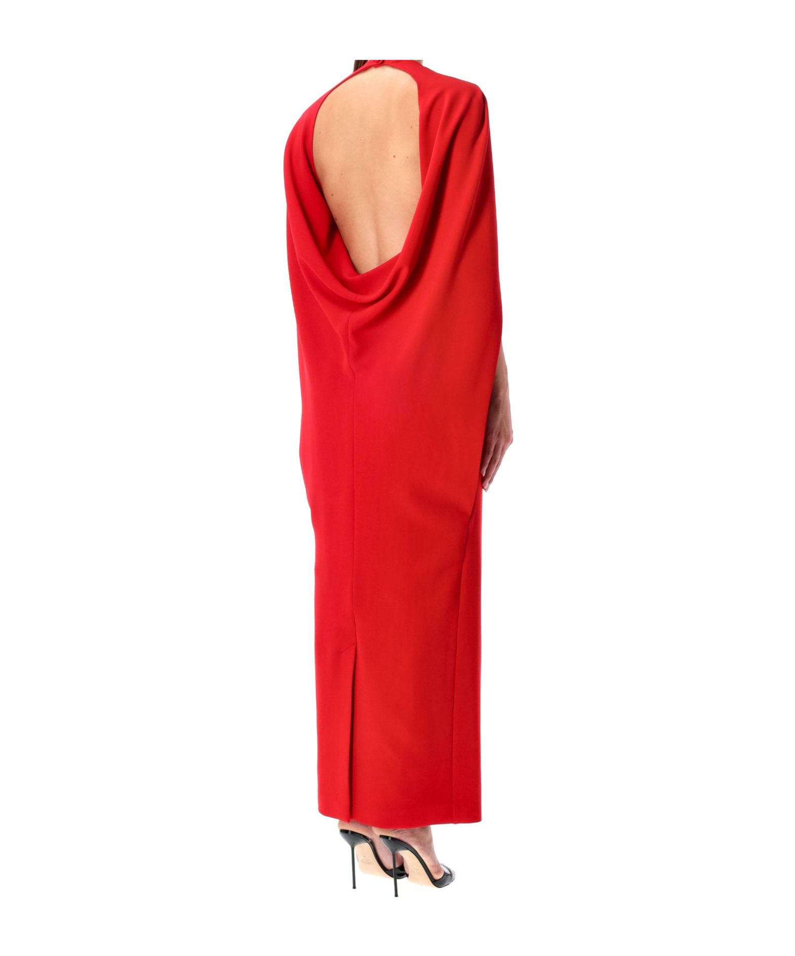 Alberta Ferretti Long Dress With Cape Style Sleeves In Red