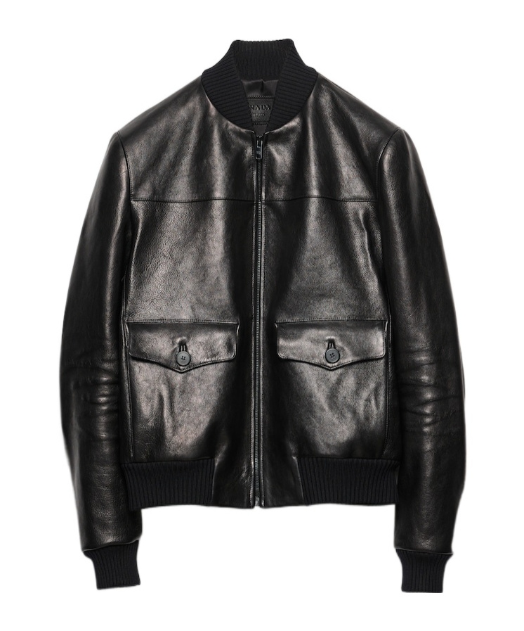 Prada Mens Black Patch-pocket Leather Bomber Jacket In Black