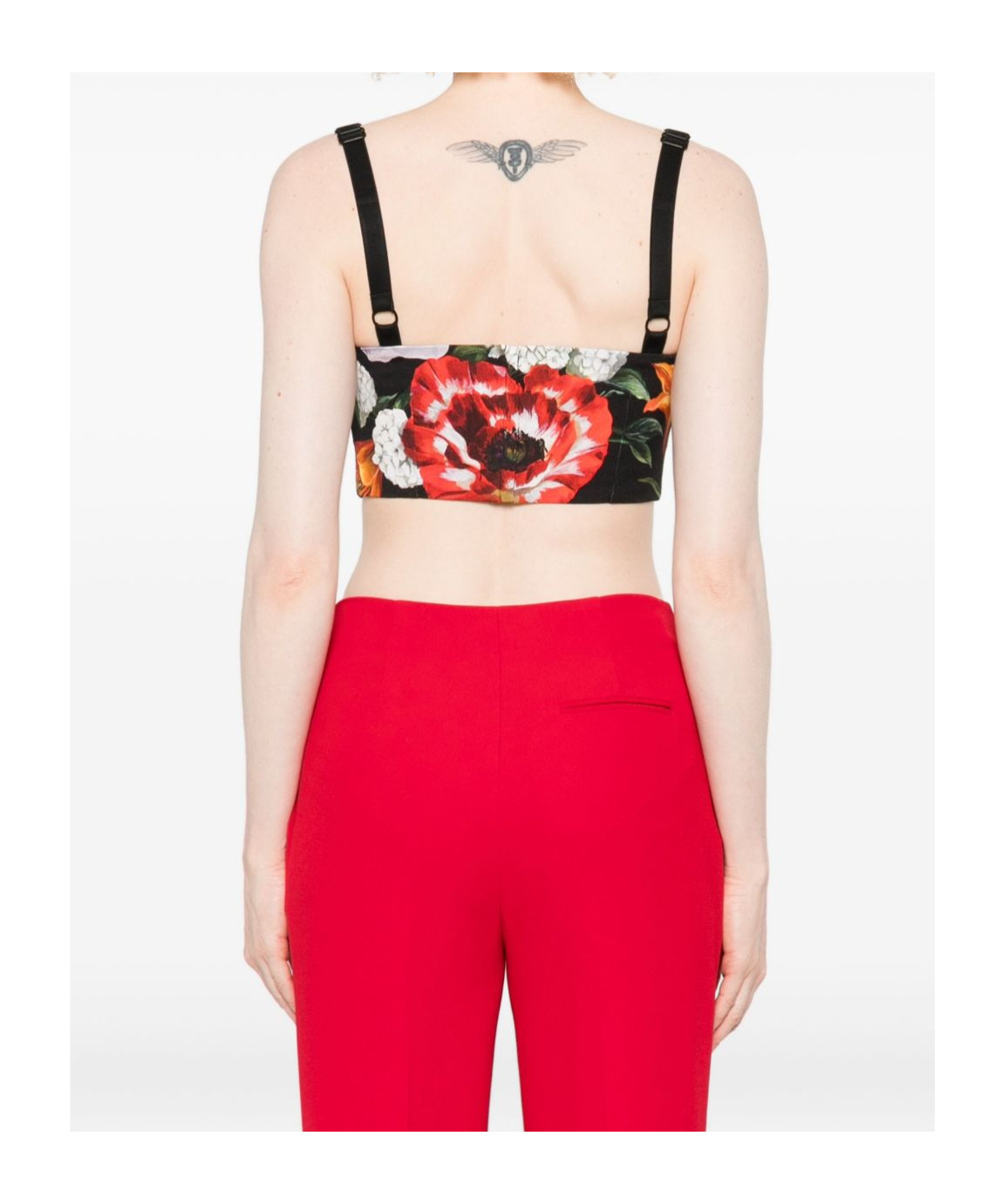 Dolce & Gabbana Floral Print Cropped Dress With Adjustable Straps In Black