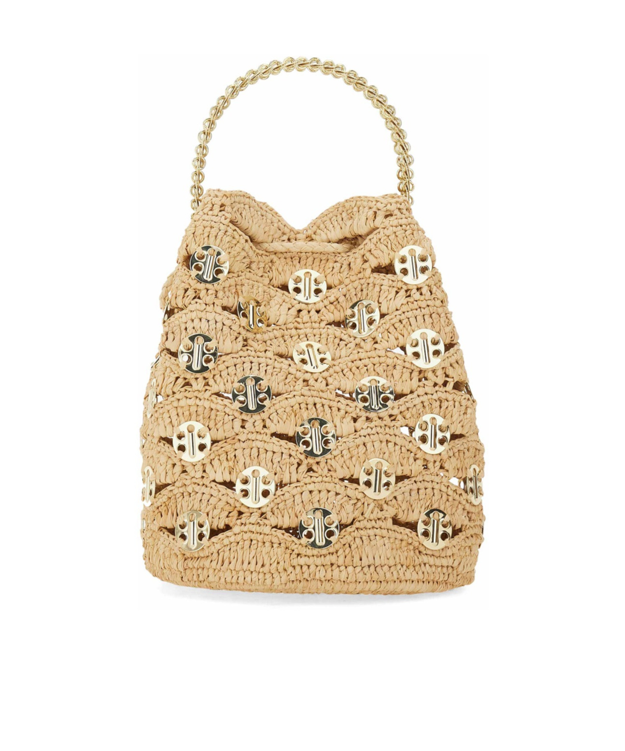 Rabanne Beige Shoulder Bag With Removable Shoulder Strap In Raphia Woman In Nude