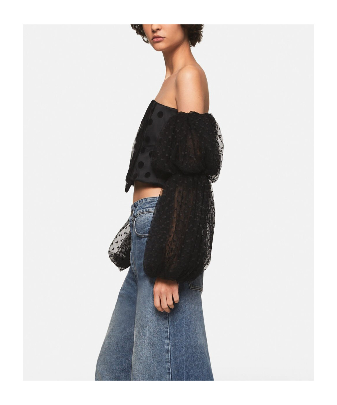 Shop Stella Mccartney Polka Dot Mesh Cropped Top In Black