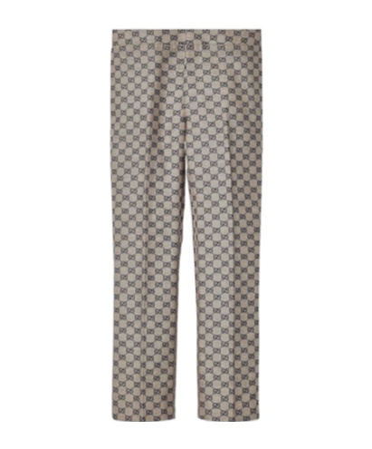 Gucci Gg-embroidered Canvas Tailored Trousers In Gray