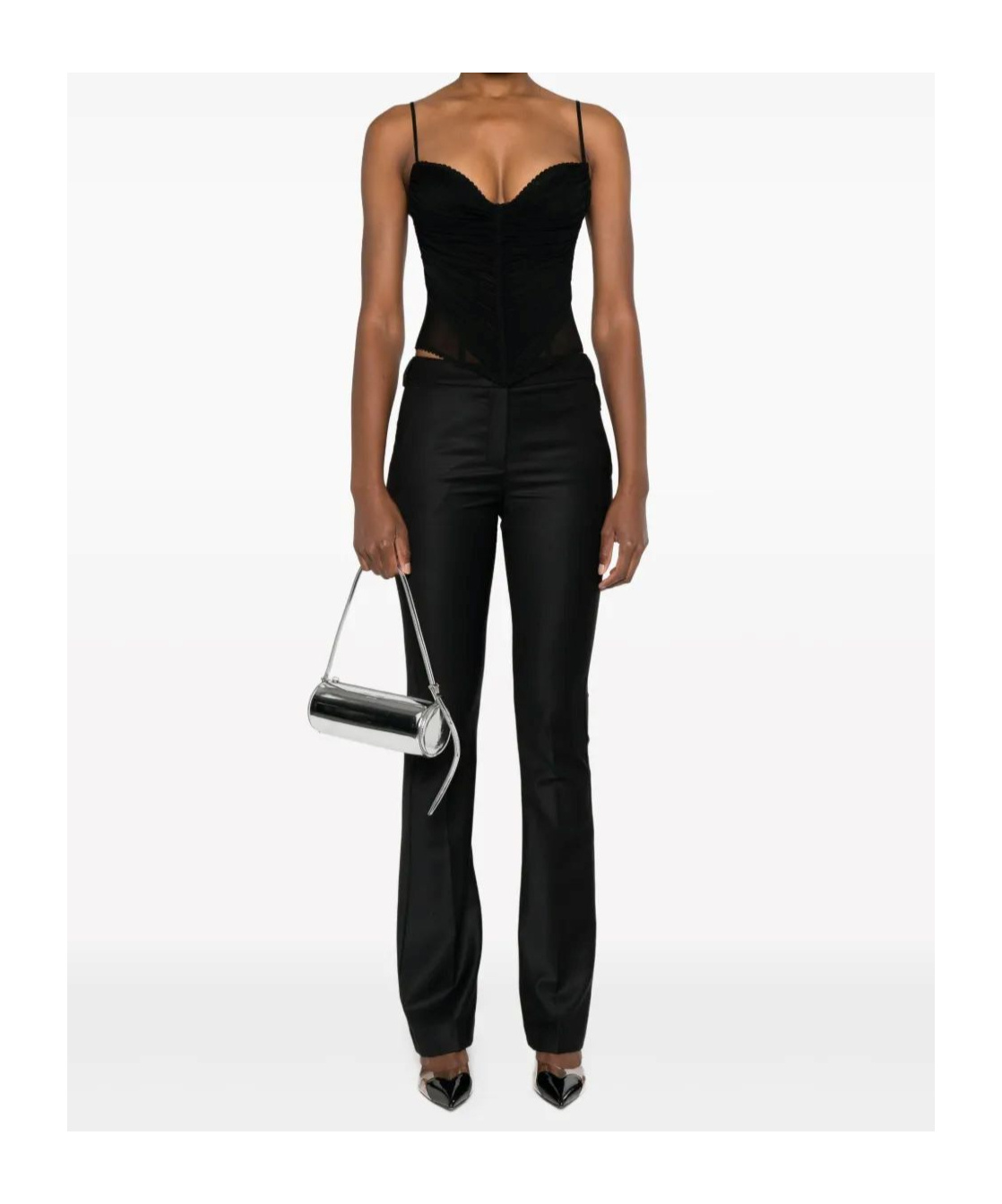 Blumarine Ruched Mesh Top In Black