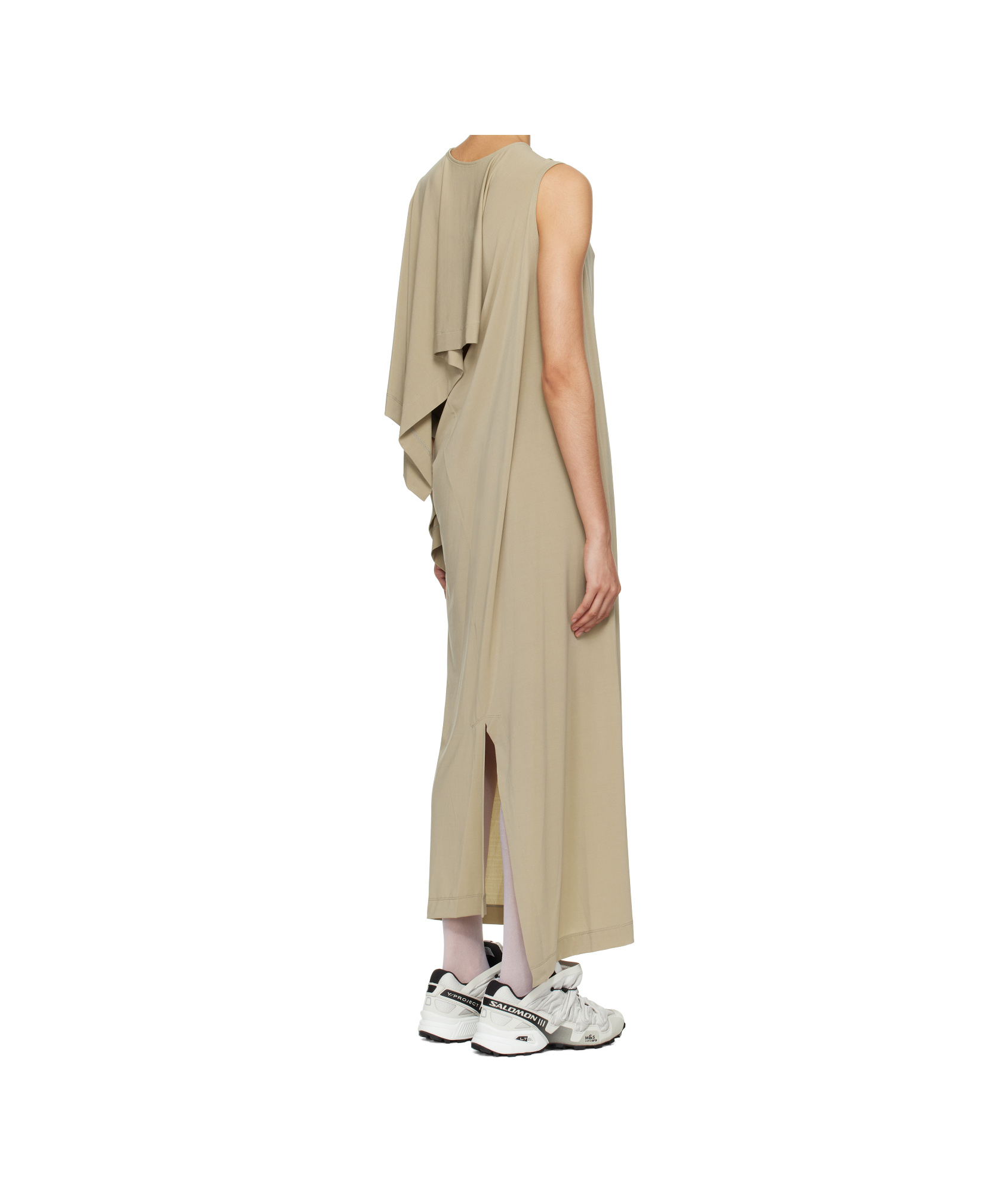 Issey Miyake Beige Drape Jersey 48 Maxi Dress In Khaki