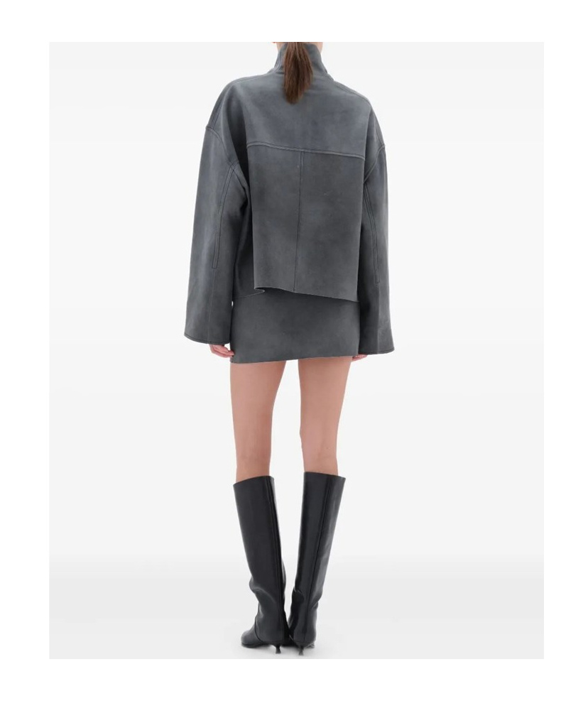 Remain Birger Christensen Zippered Long-sleeve Leather Jacket In Gray