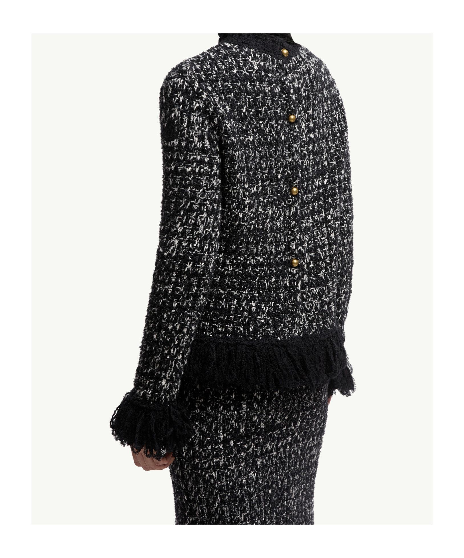 Moncler Fringe-trim Wool Blend Sweater In Black