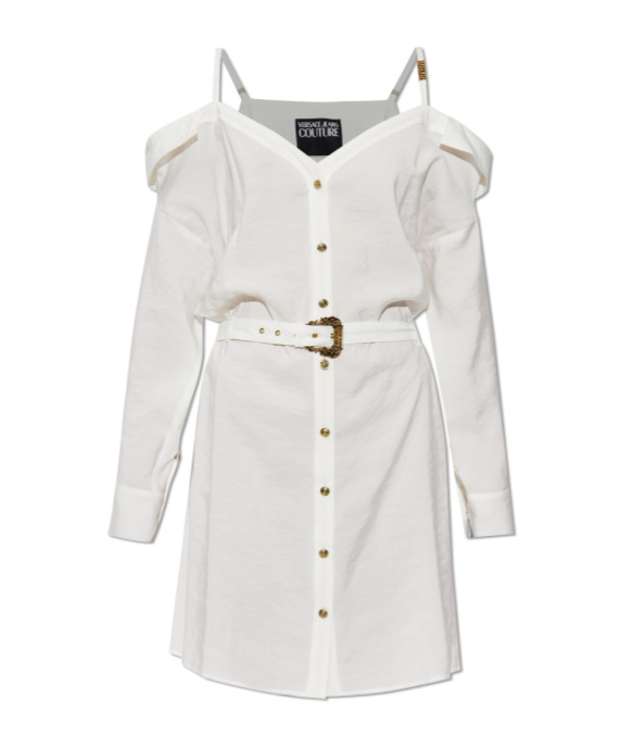 Versace Jeans Couture White Off-shoulder Dress In White