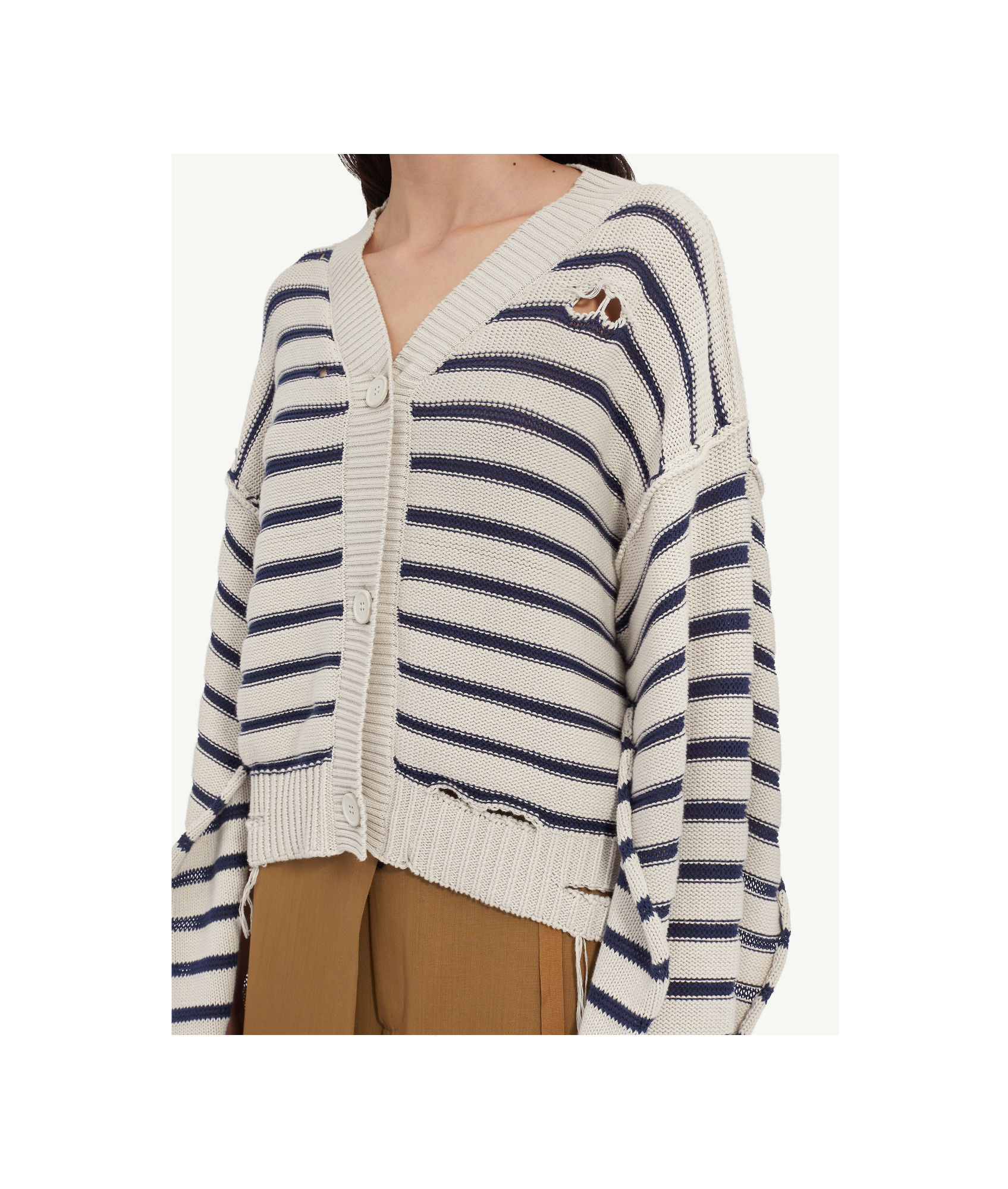 Mm6 Maison Margiela Striped Cotton Knit Cardigan In White
