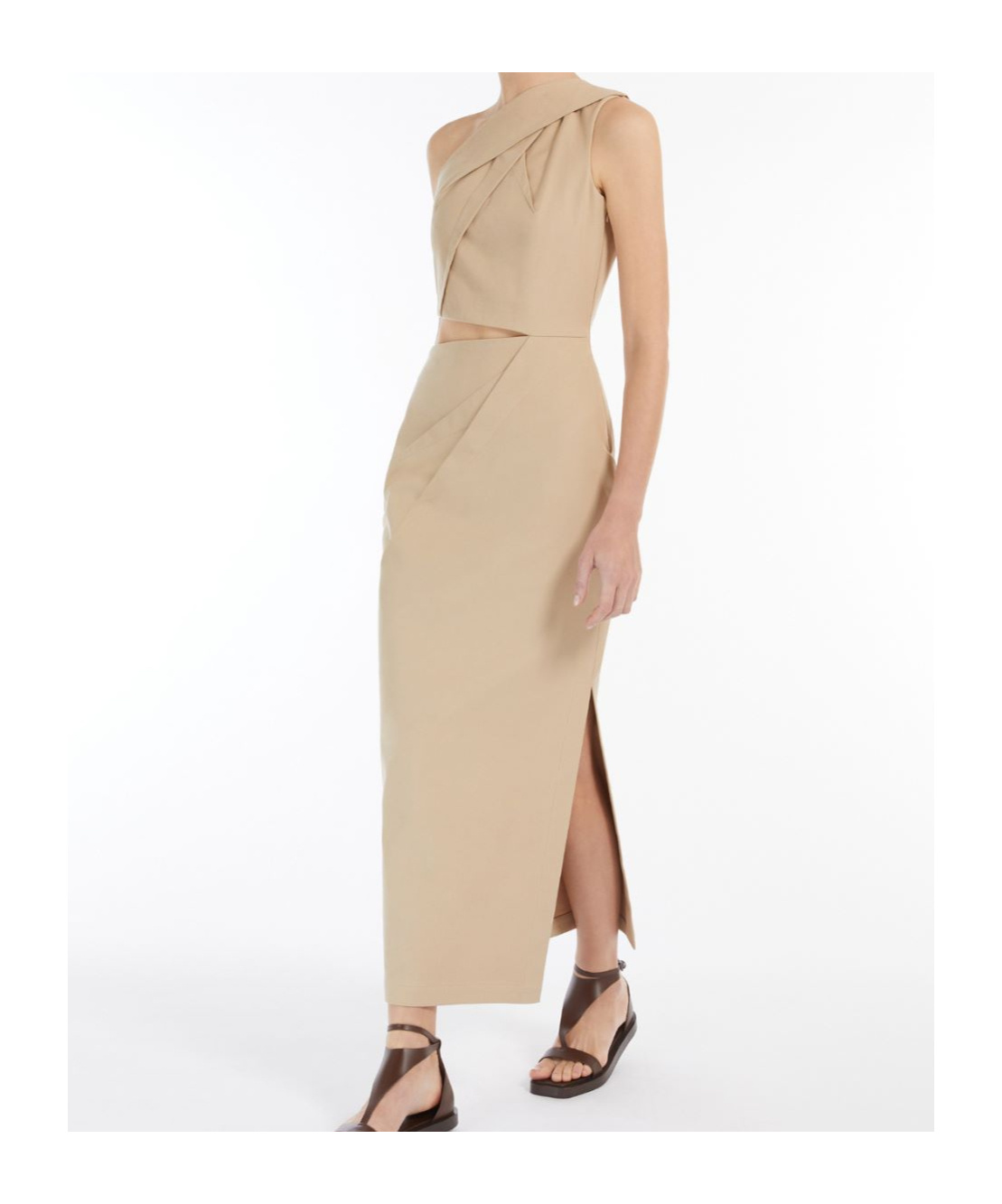 Shop Max Mara One-shoulder Dress In Nude