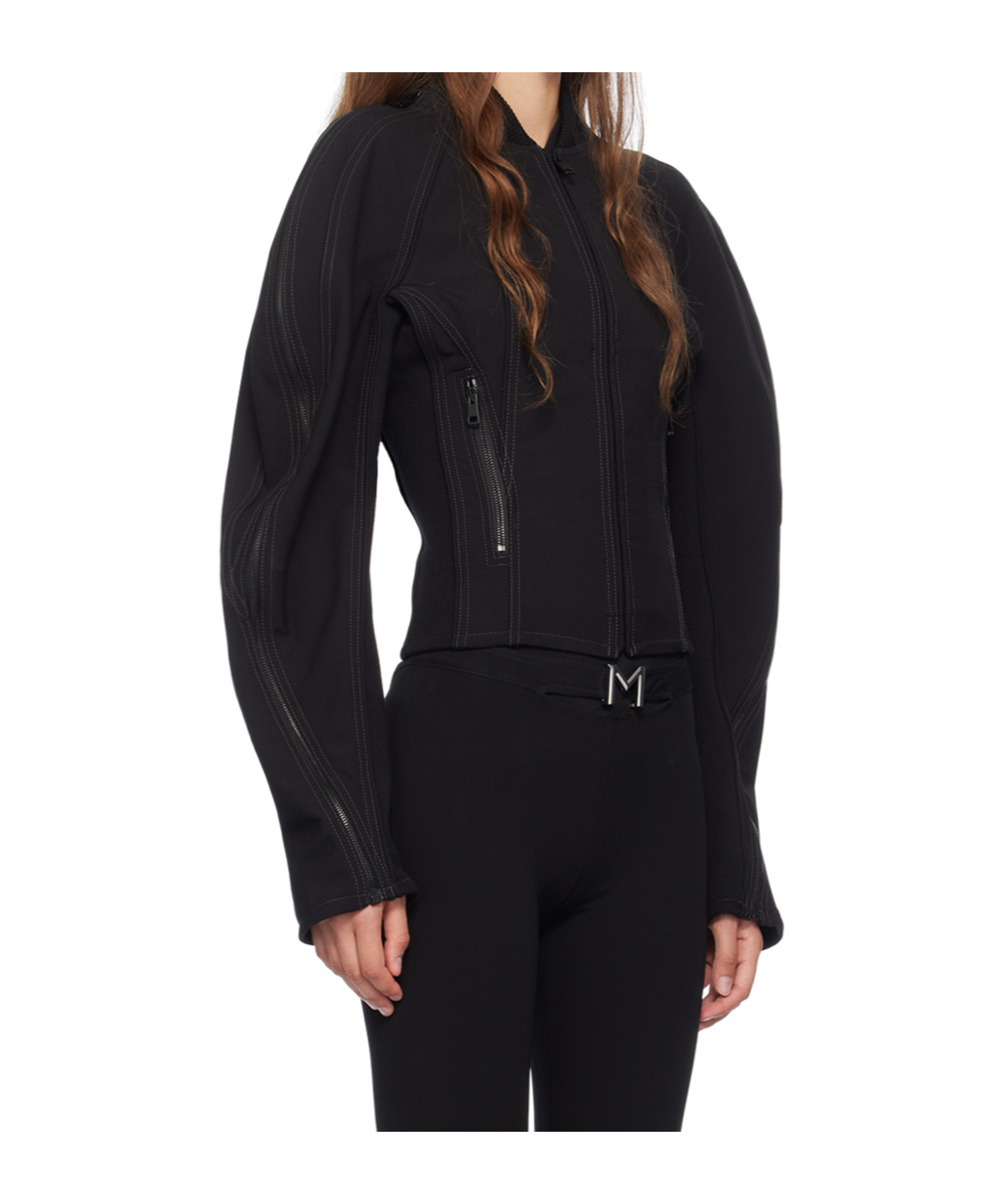 Mugler Zipped Sculpted Sleeves Jacket In Black