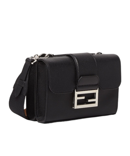 Fendi Double Baguette Grained Leather Messenger Bag In Black