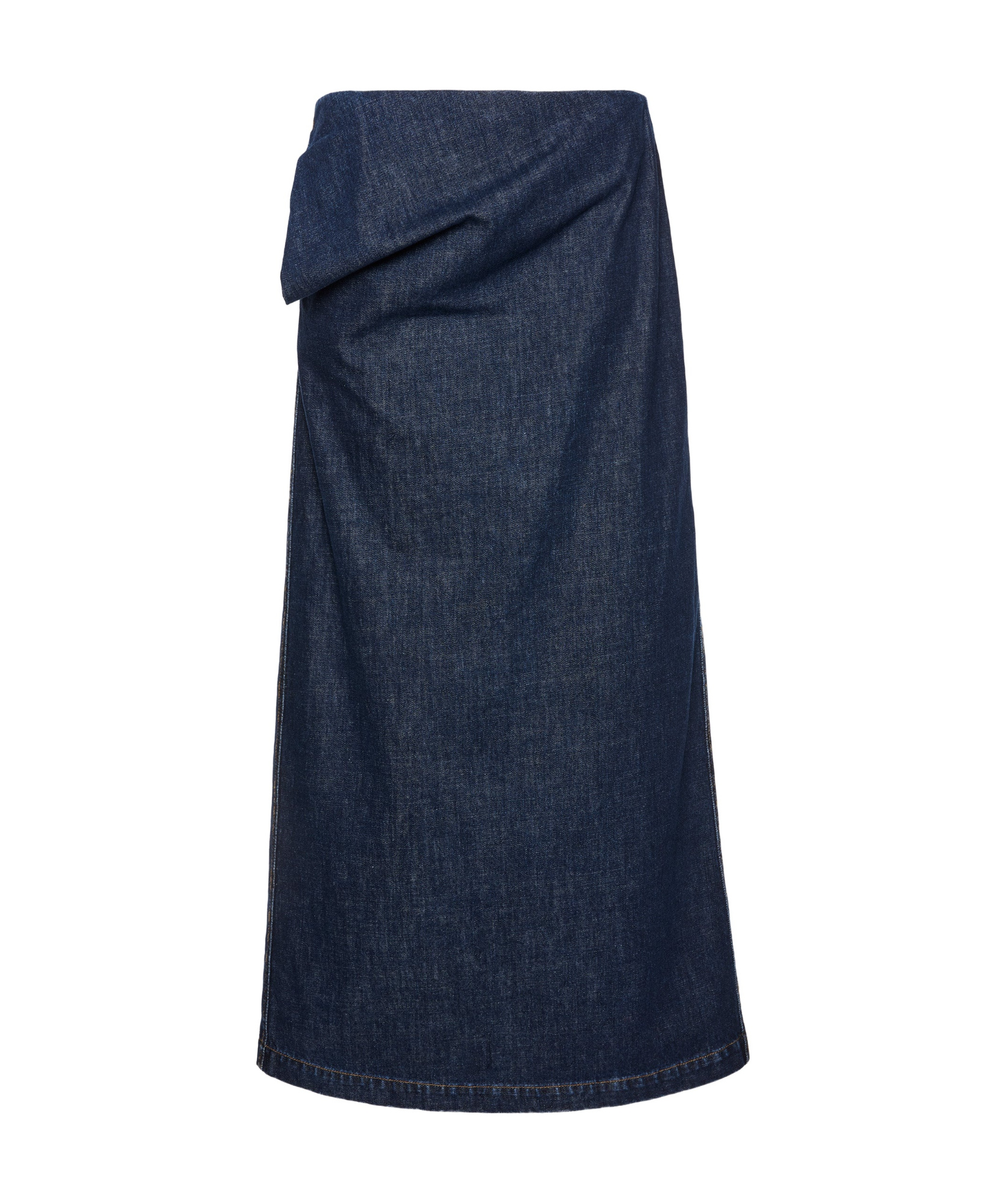 Magda Butrym Denim Draped Midi Skirt In Navy Blue In Blue