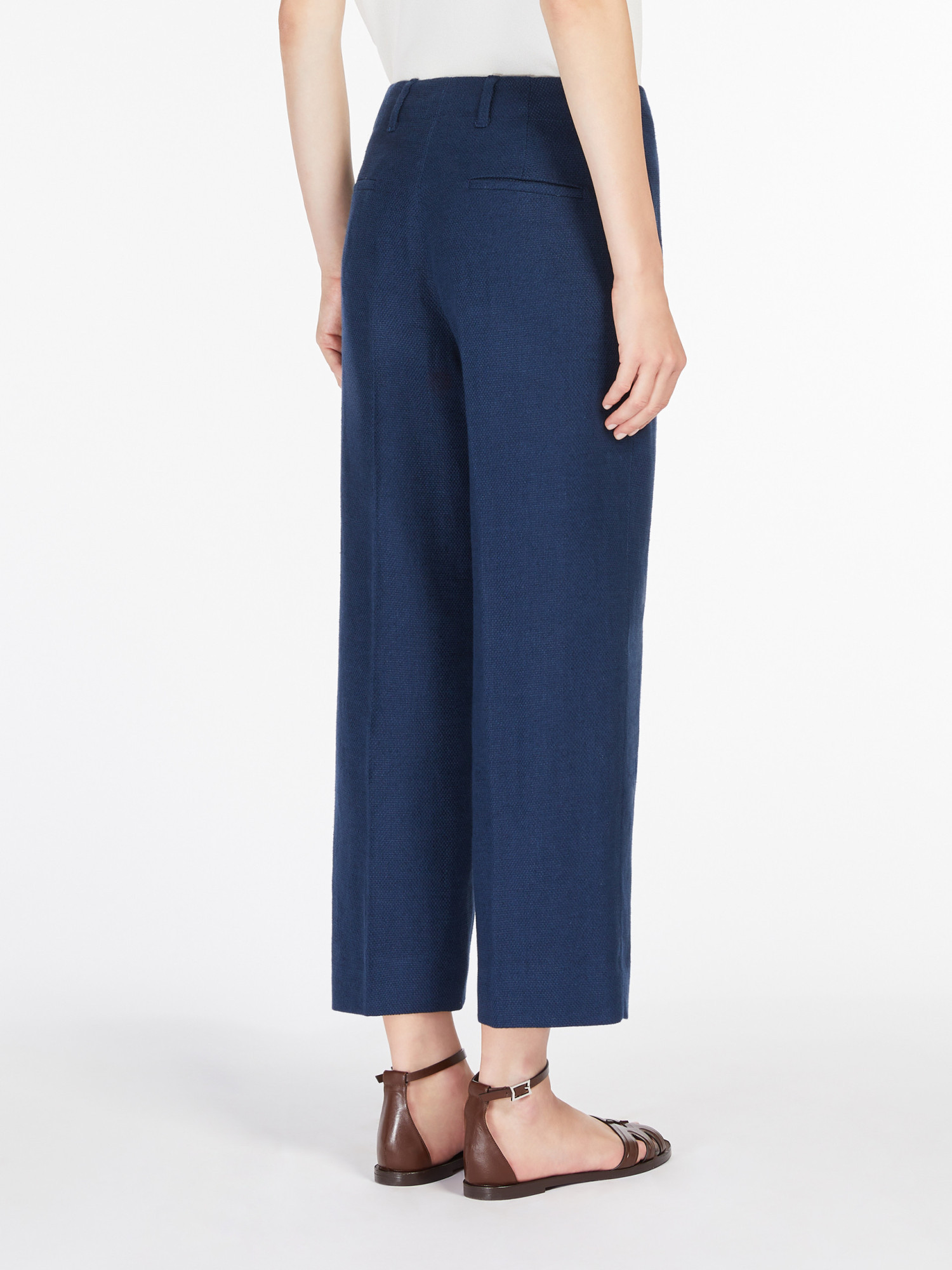 Max Mara Linen And Cotton Cigarette Pants In Blue