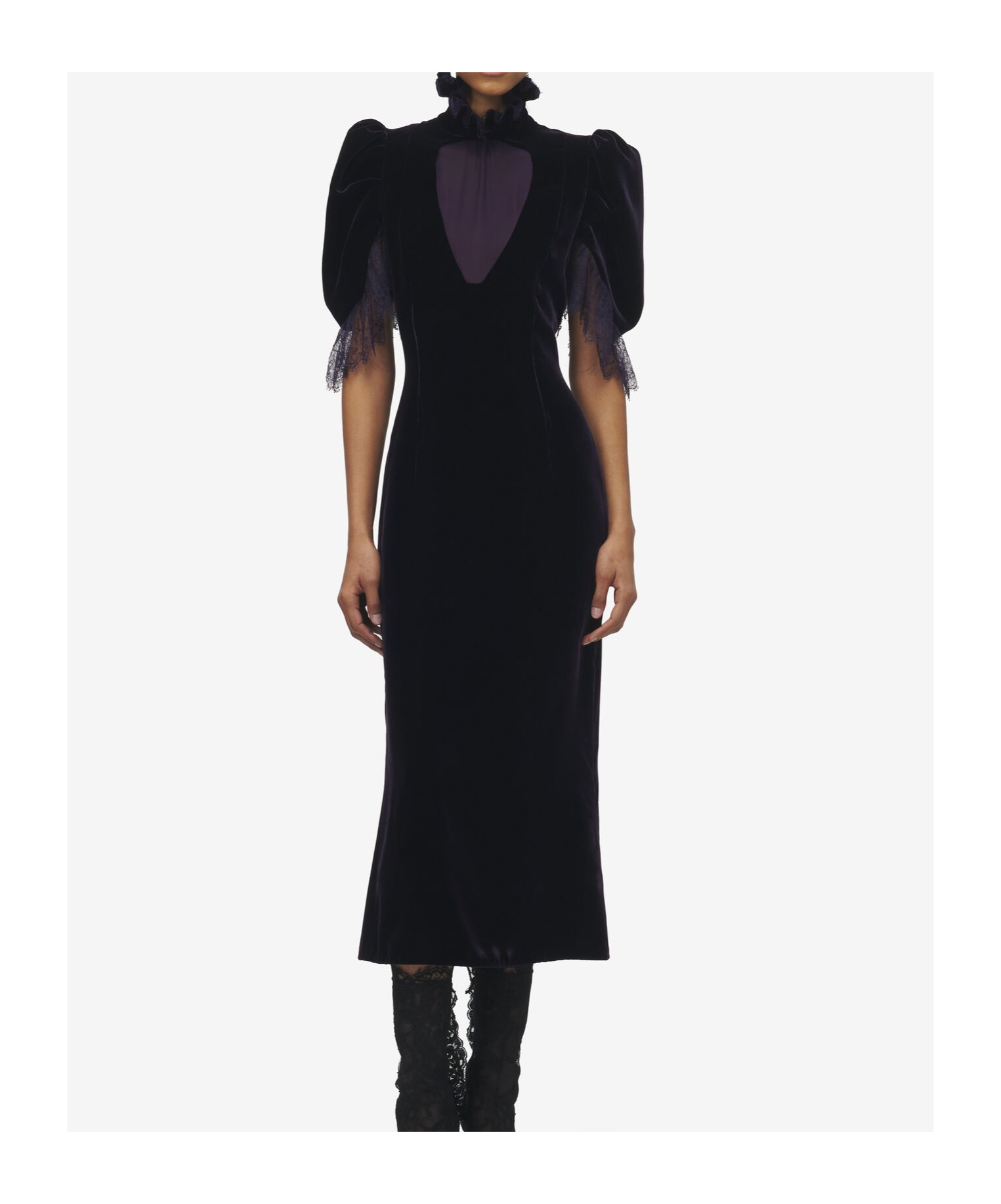 Alexander Mcqueen Chiffon And Lace-trimmed Velvet Midi Dress In Black