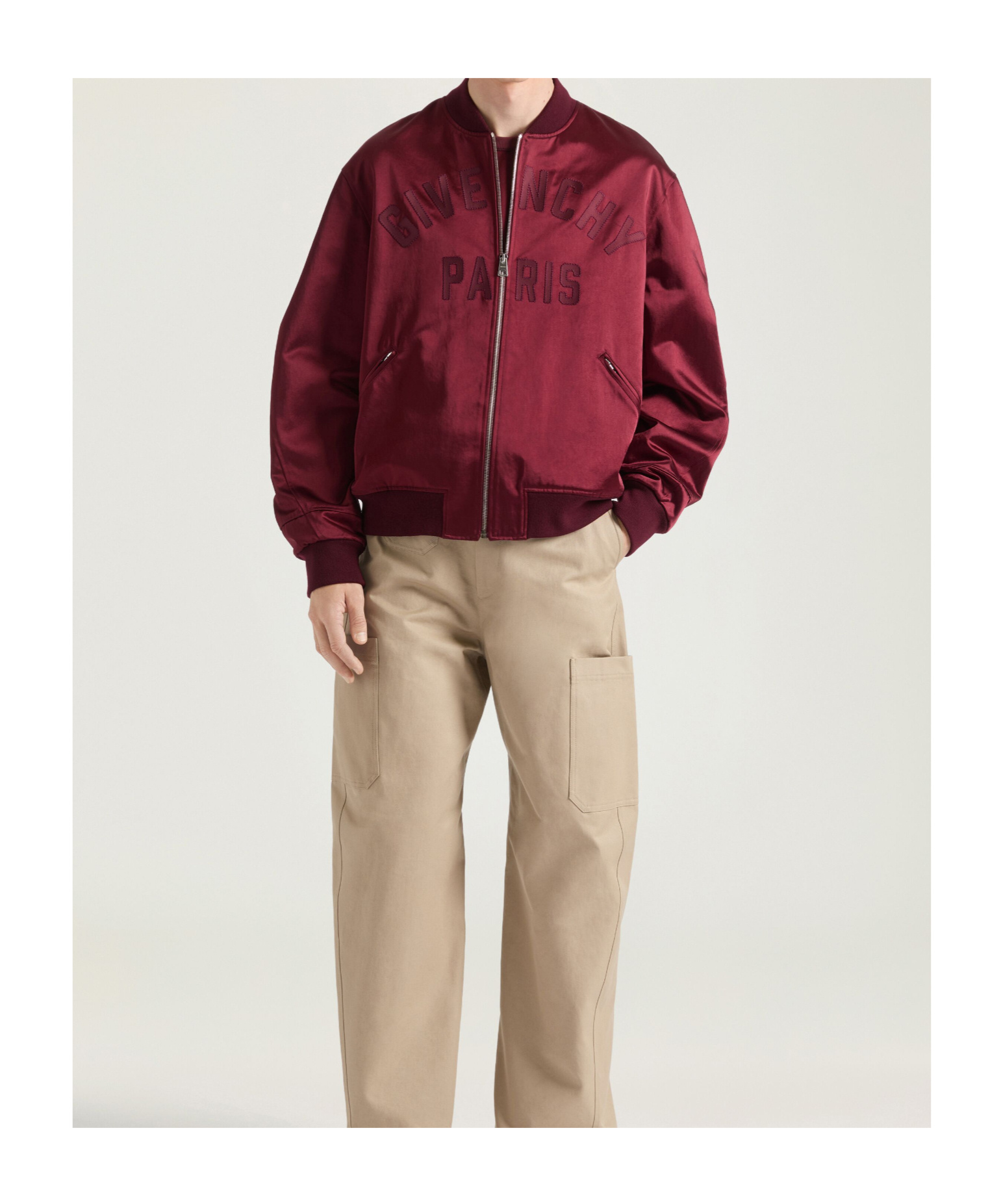 Givenchy Paris Zipped Blouson In Satin In Burgundy