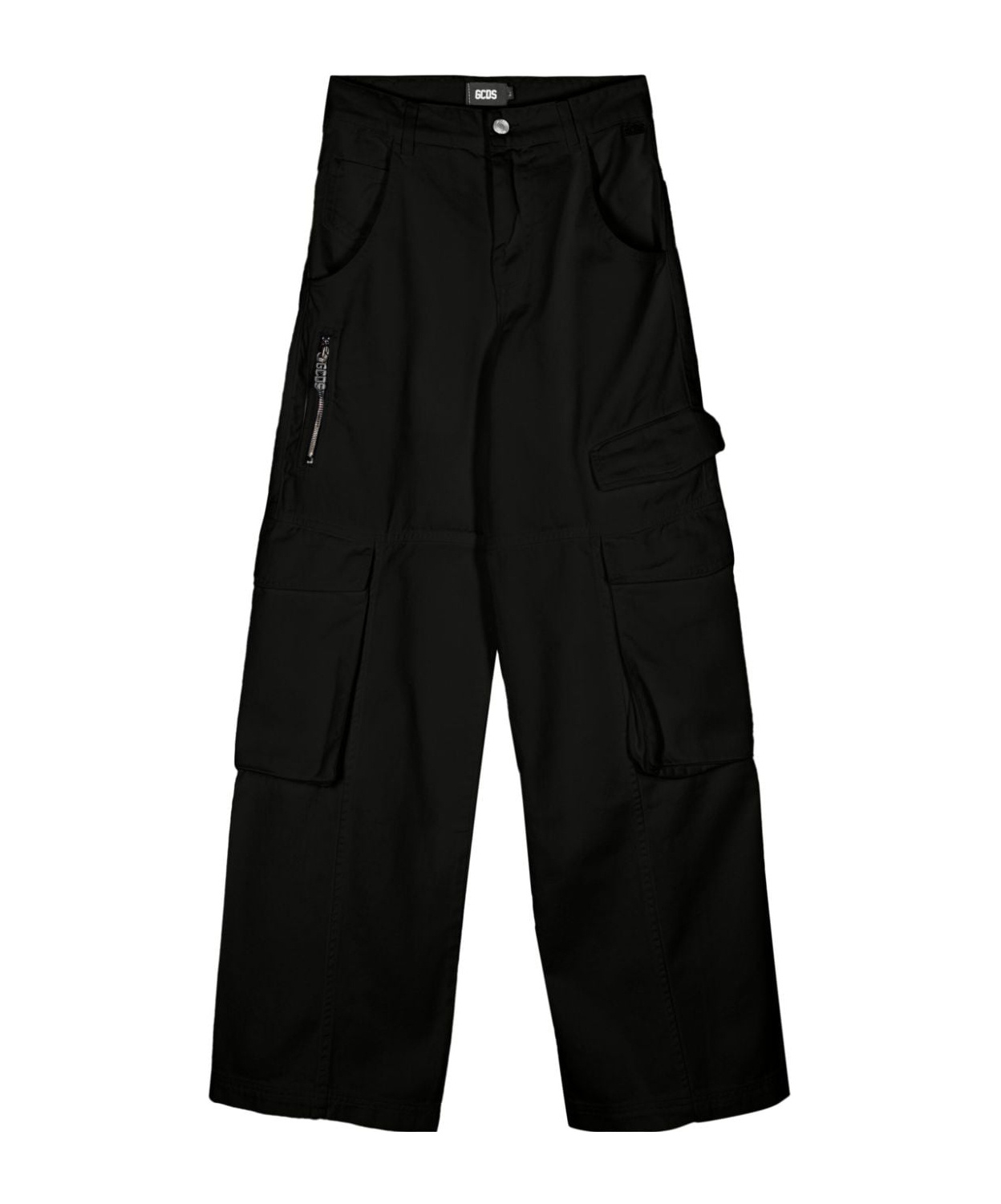 Gcds Logo Patch Wide-leg Cargo Pants In Black
