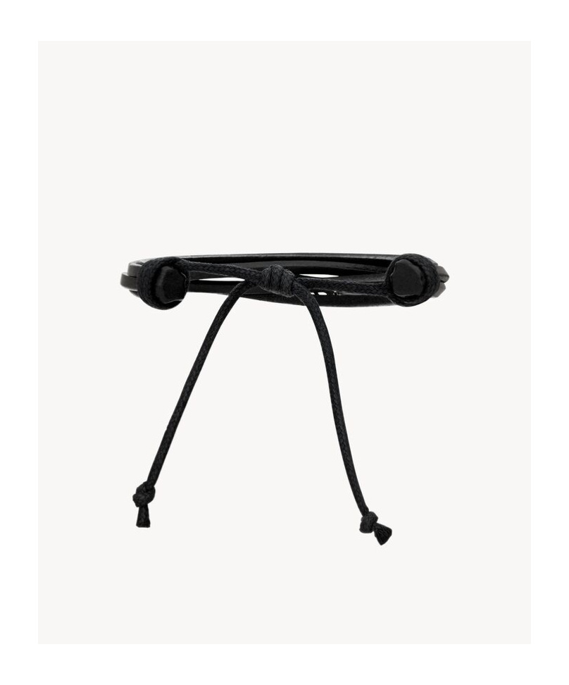 Saint Laurent Leather Cassandre Bracelet In Black
