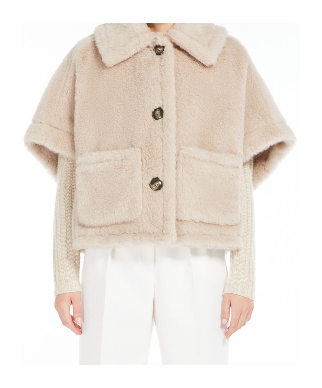 Max Mara Newtzero Virgin Wool-blend Cape In Nude