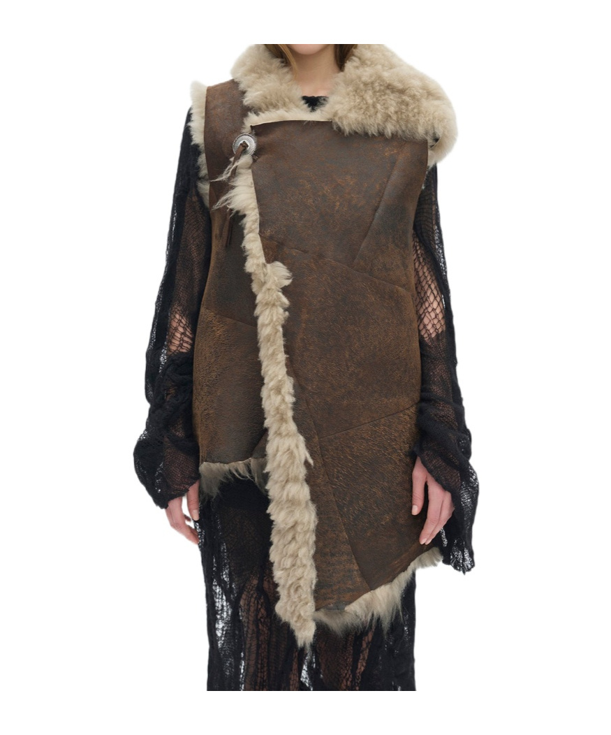 Ann Demeulemeester Aleid Asymmetric Fur Waistcoat In Brown