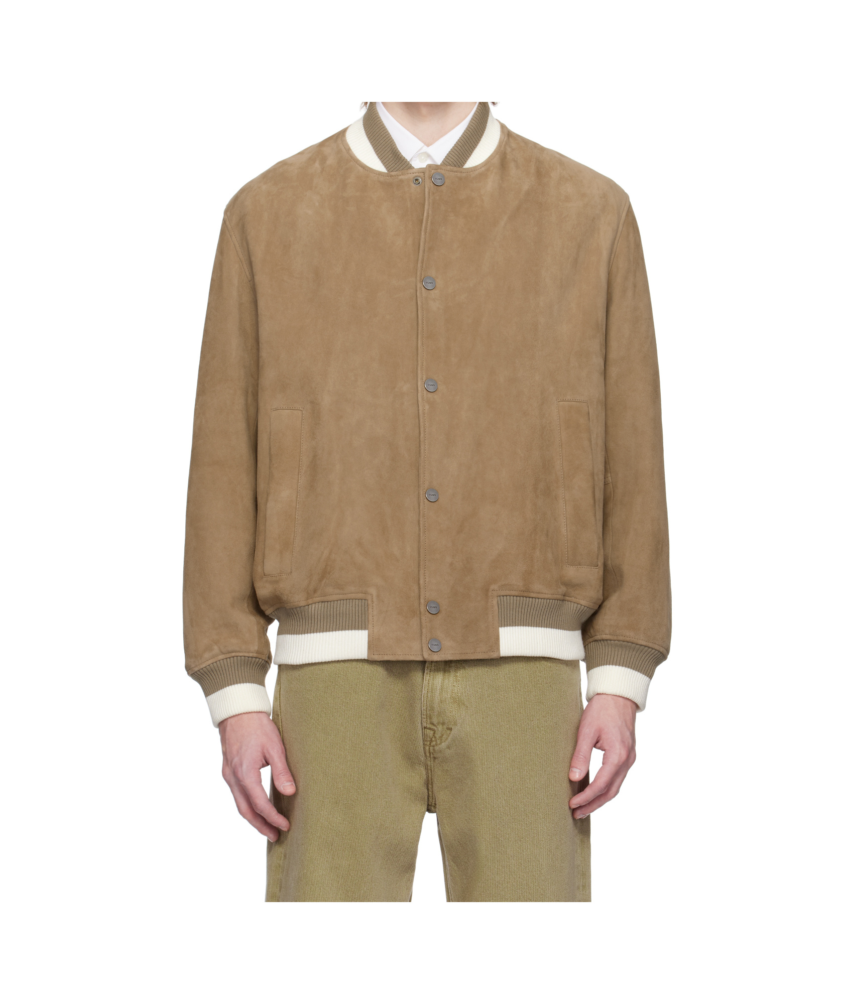 Hugo Boss Brown Ribbed-trim Suede Bomber Jacket In Brown