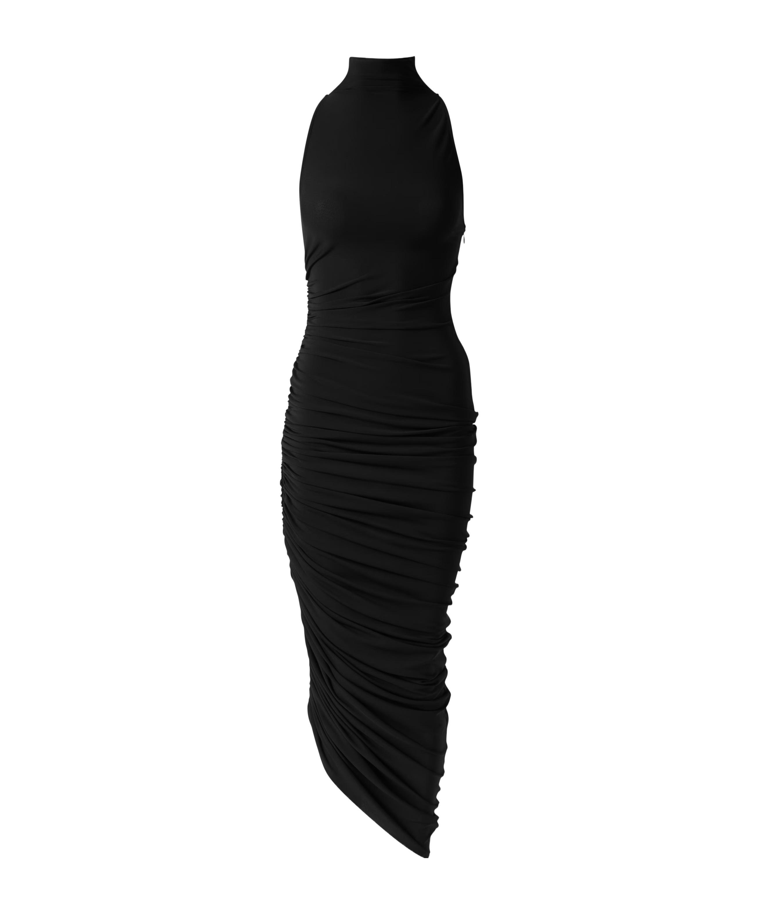 Jacquemus The Piazza Asymmetric Gathered Stretch-jersey Turtleneck Dress In Black
