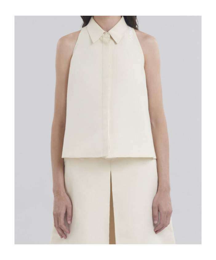 Marni Sleeveless A-line Collared Embroidered Top In White