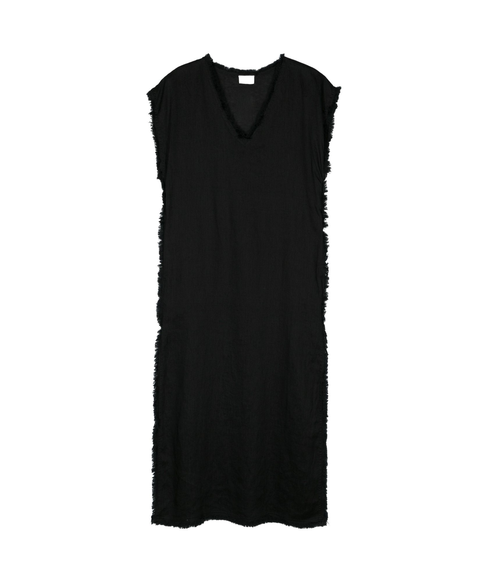 P.a.r.o.s.h Frayed Linen Midi Dress In Black