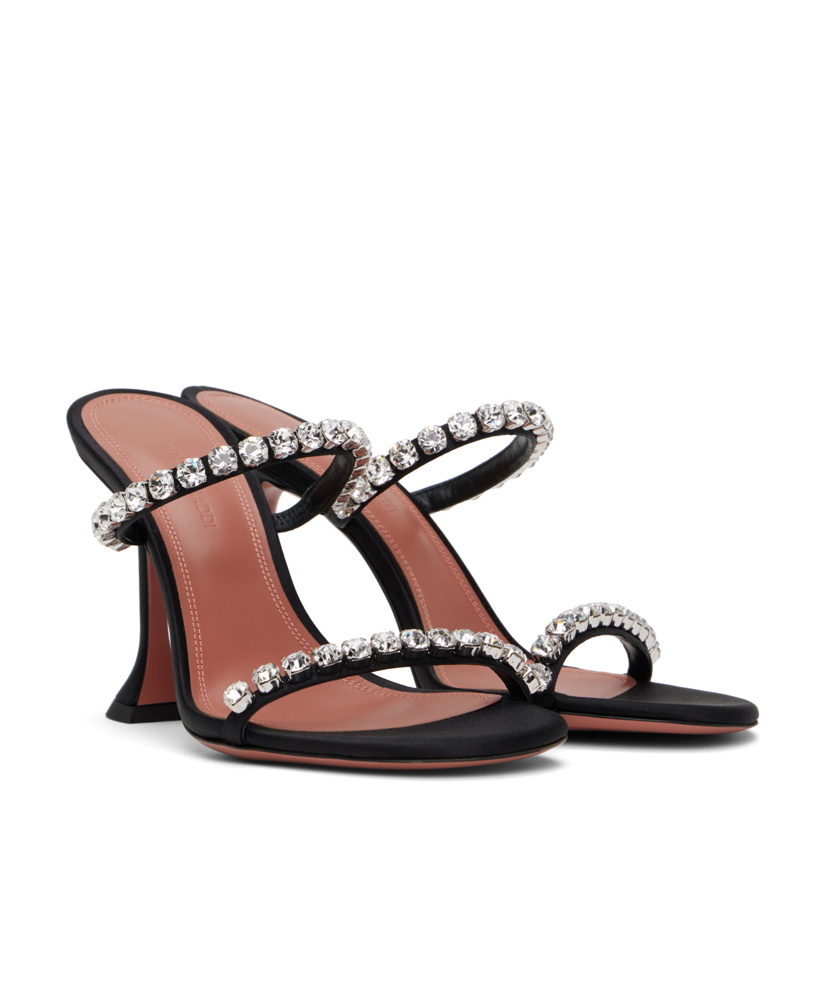 Shop Amina Muaddi Round Toe High Heel Sandals In Black