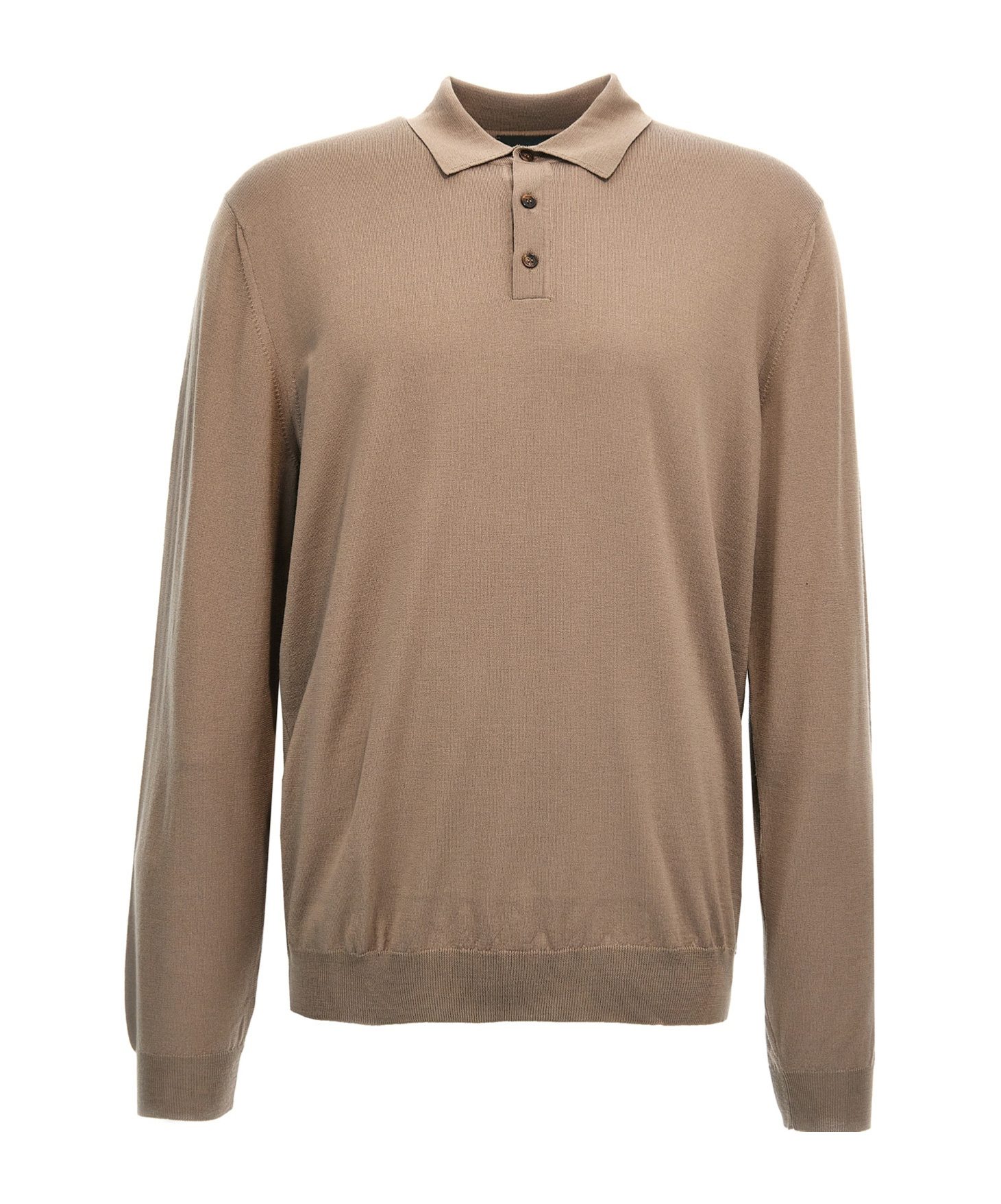 Zanone Wool Knit Polo Shirt With Classic Collar And Cuffed Sleeves In Brown