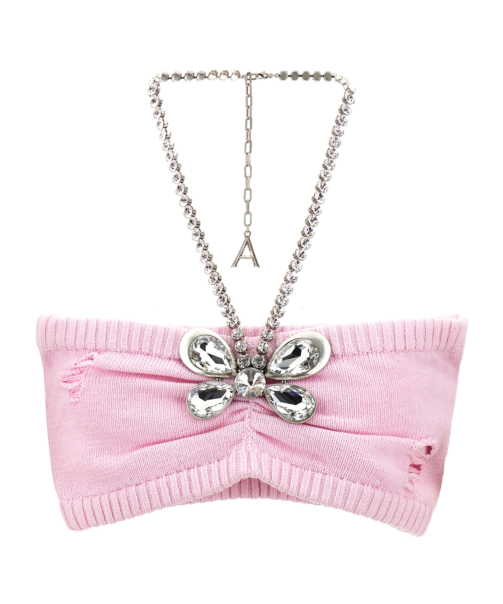 Shop Area Crystal Butterfly Knitted Bandeau In Pink