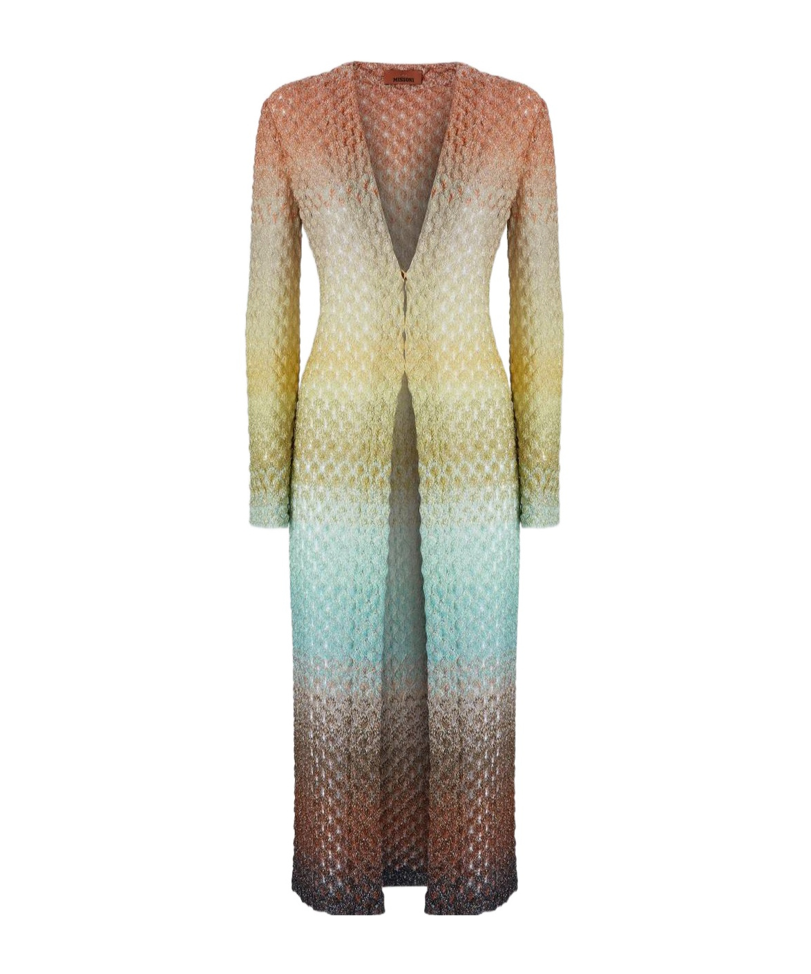 Missoni V-neck Metallic Ombre Knit Long Cardigan In Nude