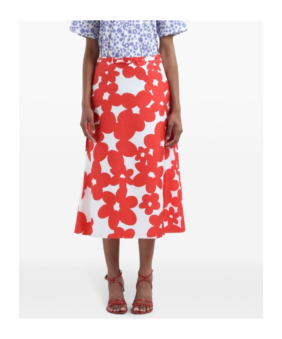 Marni Floral Print A-line Skirt With Belted Waist In Red