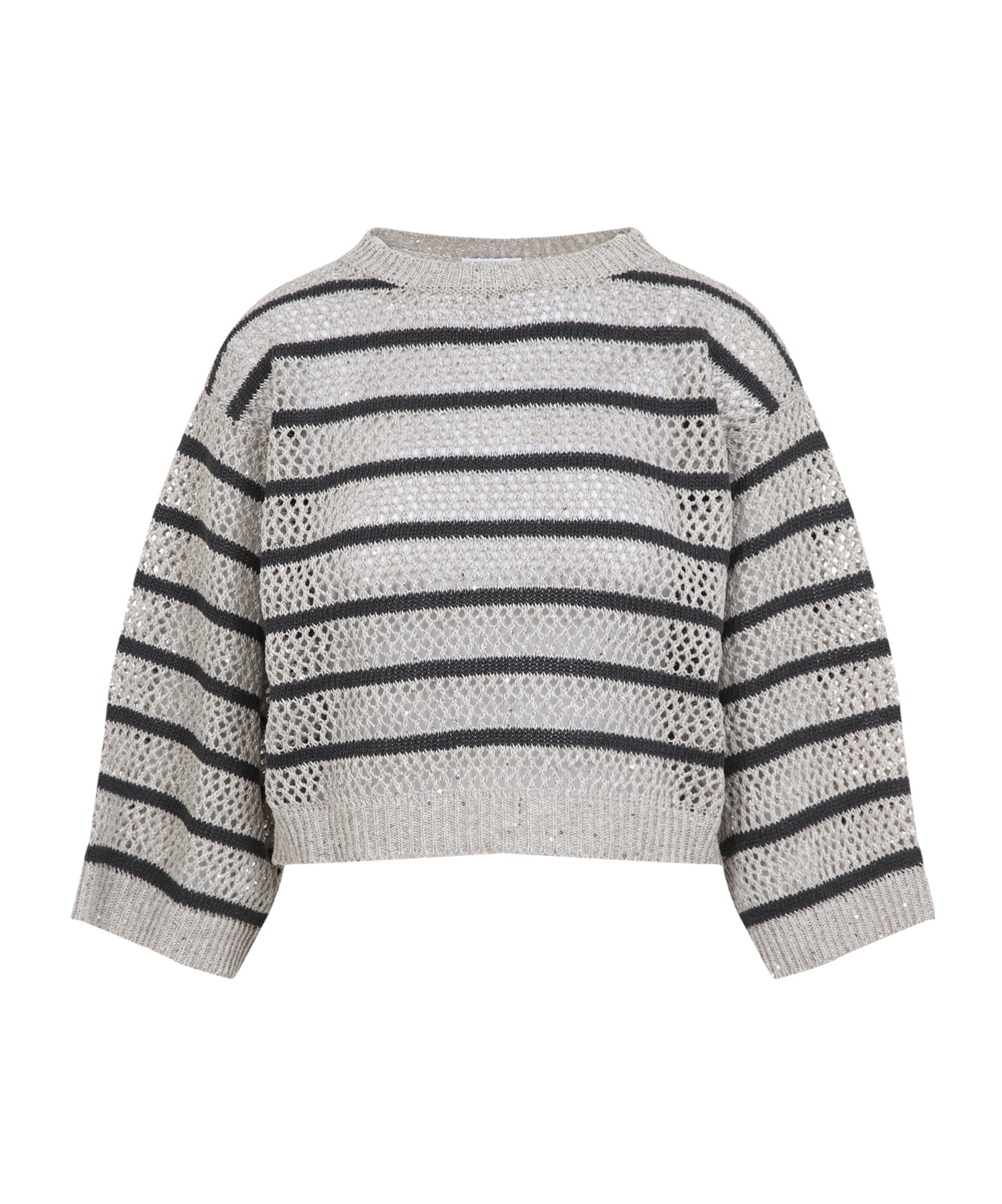Brunello Cucinelli Striped Knit Sweater In Gray