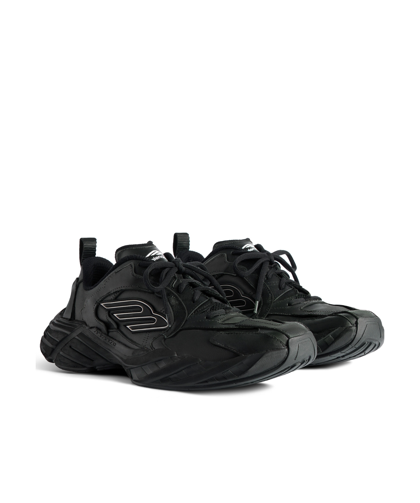 Balenciaga Monday Black Low Top Sneakers With Logo Detail And Embossed Size On The Rear In Leather And Fabric M In Black