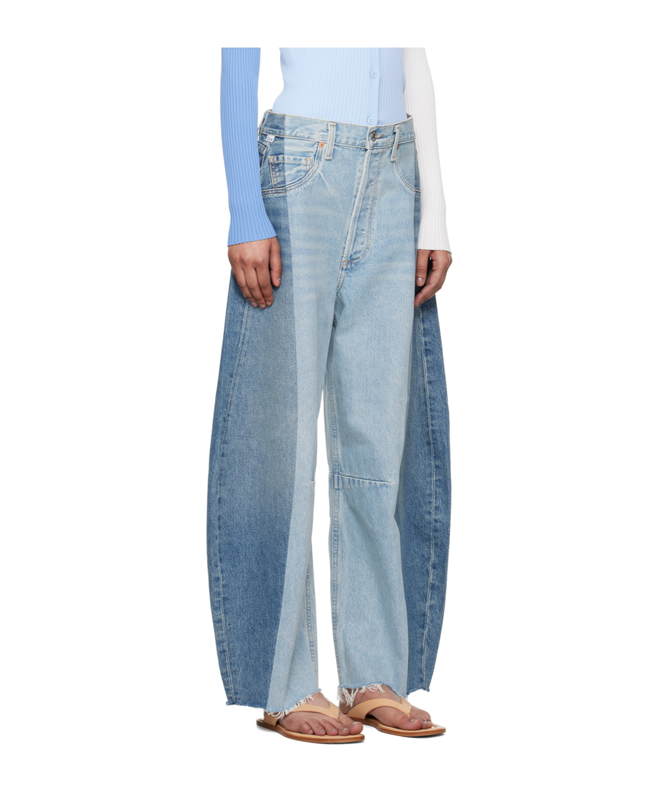 Citizens Of Humanity Horseshoe Paneled Rigid High-rise Wide-leg Jeans In Gray
