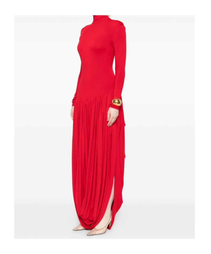 Magda Butrym High-neck Pleated Dress In Red